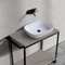 Console Sink Vanity With Ceramic Vessel Sink and Grey Oak Shelf, 35